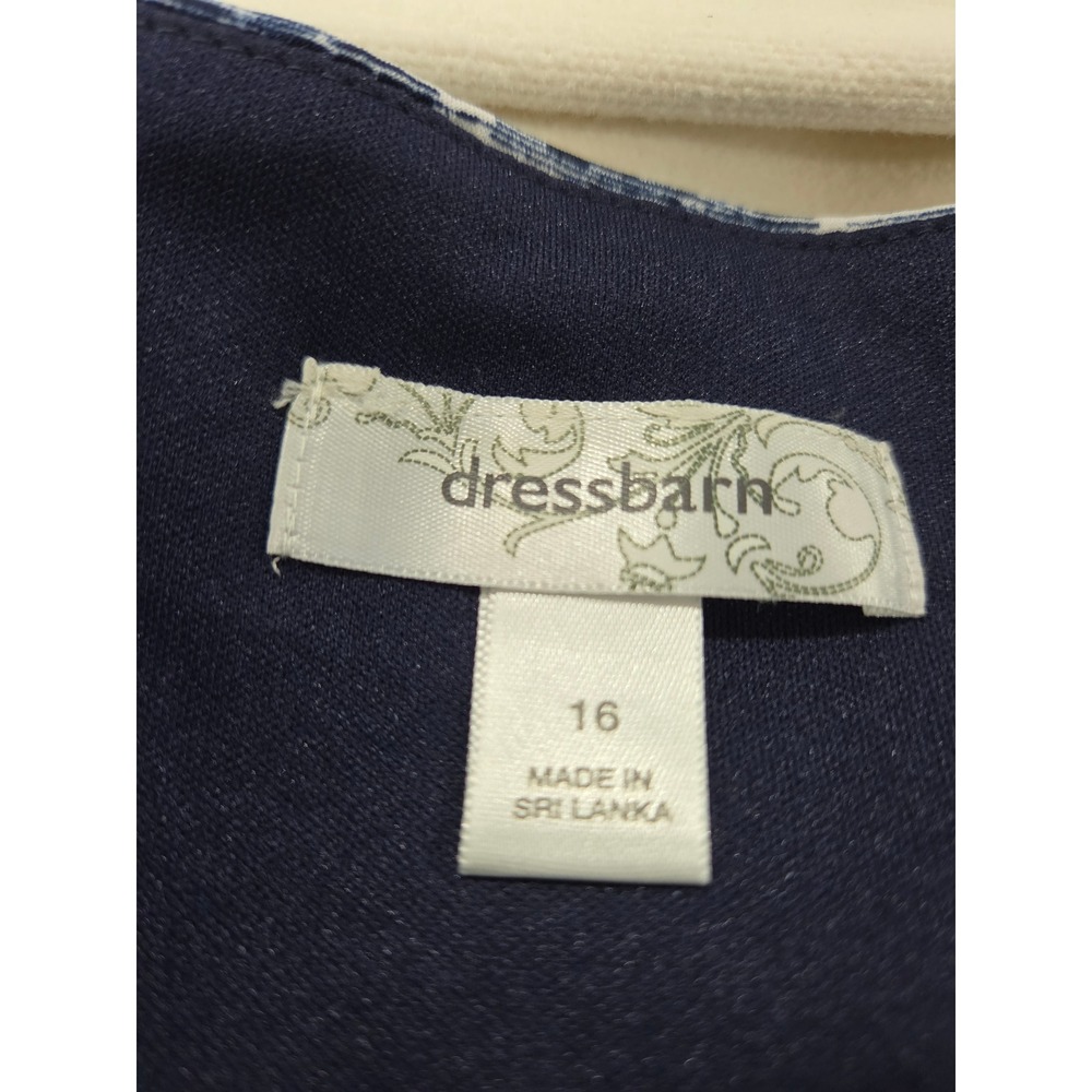 Dressbarn Navy Tropical Palm Leaf Ruched Faux Wrap Sheath Dress Womens 16 - Picture 4 of 5